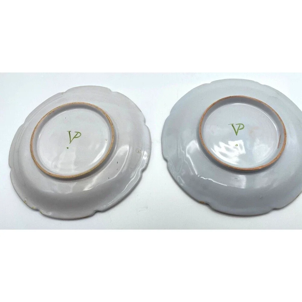 Veuve Perrin France Faience Marseille Plates Hand Painted Floral Set of 2 Signed